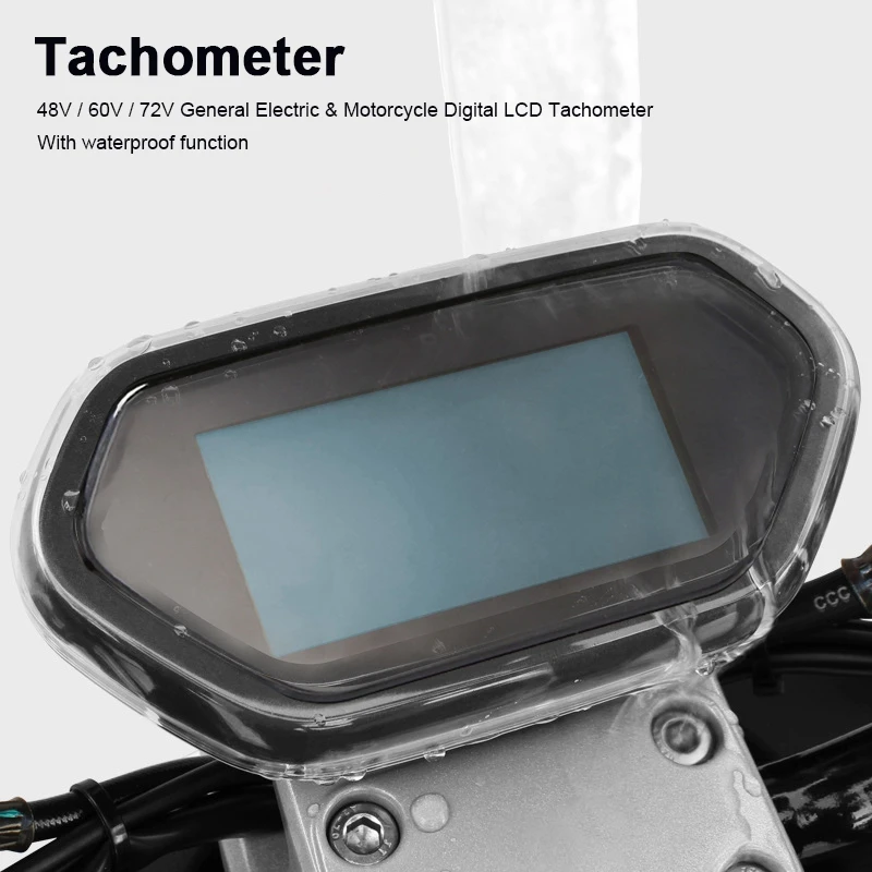 

48V / 60V/72V Universal Electric Motorcycle Odometer Digital LCD Display Tachometer with High Low Beam Light