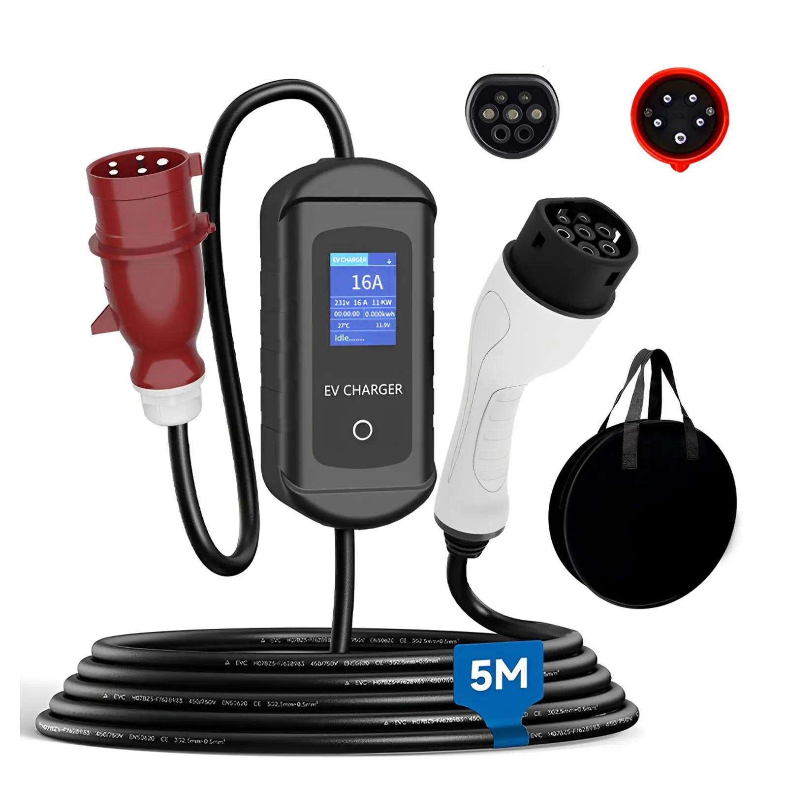 11 кВт 16A 3-фазное портативное зарядное устройство для электромобилей Type2 Wi-Fi APP Control