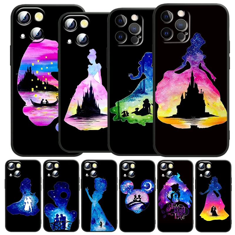 

Disney Silhouette Princess For Apple iPhone 13 12 11 Mini XS XR X Pro MAX 8 7 Plus Black luxury Silicone Soft Phone Case