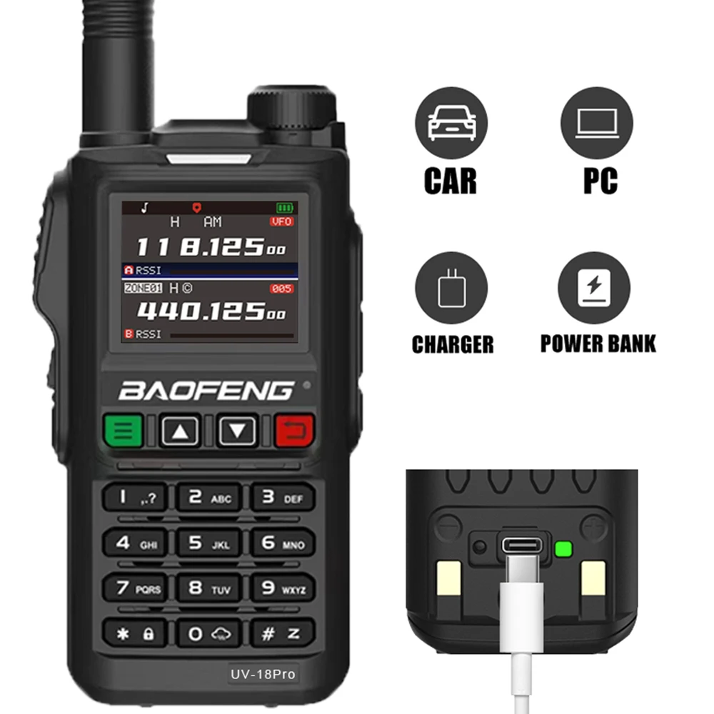 Портативная рация Baofeng UV-18Pro V2 GPS 136-174 220-260 400-480 МГц с частотой большого радиуса