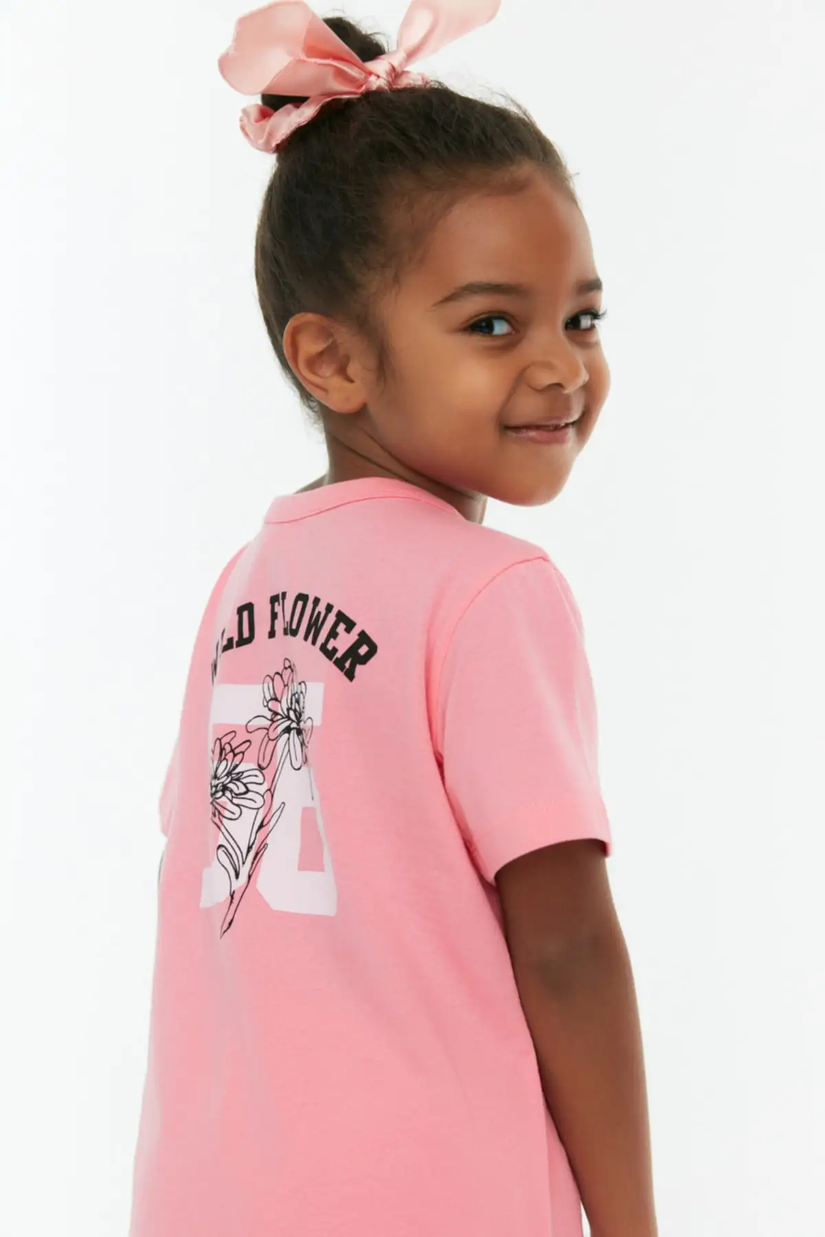 

Front and Back Printed Bike Collar Female Child Knitted T-Shirt TKDSS22TS1192