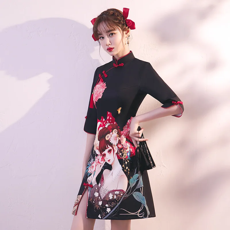 

Современное элегантное китайское платье-Ципао в улучшенном стиле, традиционный китайский мини-костюм, женская одежда Qi Pao Qipao, женский халат