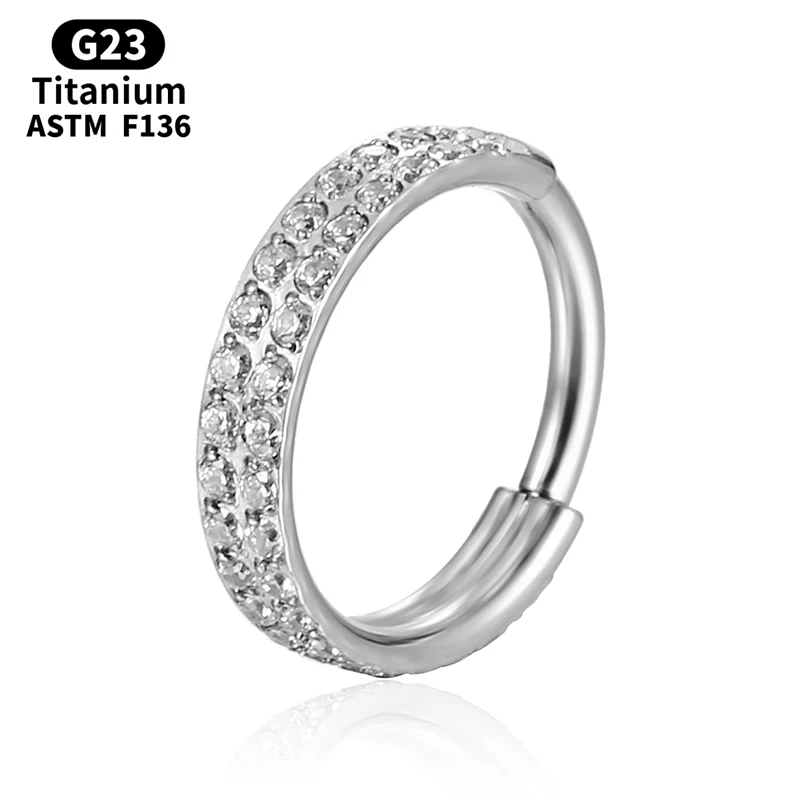 G23 Titanium Septum Zircon Nose Rings Two-row Piercing Cartilage Clicker Hinged Segment Tragus Earrings Body Jewelry for Woman