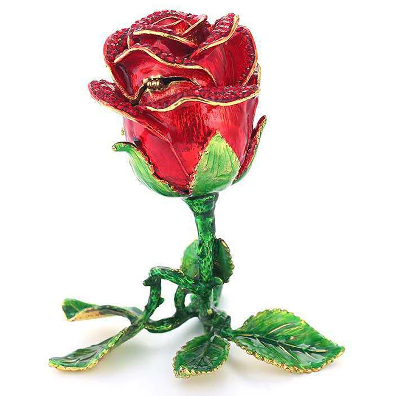 

Wedding Creative Alloy Rose Flower Jewelry Storage Organizer Box Necklace Rings Earrings Gift Box Decorative Ornament NIN668