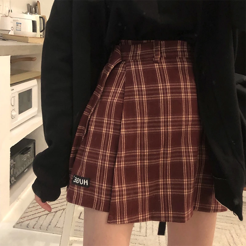 

2022 New Mini Women Skirt Shorts Retro Check Irregular Jupe High Waist Faldas Y2k Streetwear Hot Girl Dance Hakama Tennis Skorts