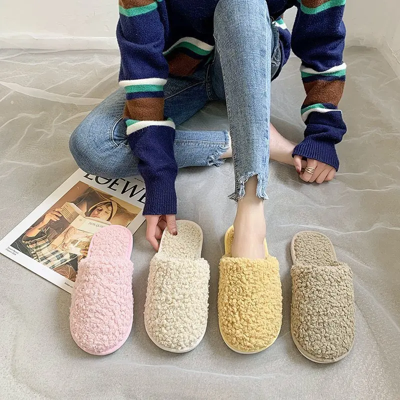 High Quality Bedroom Cross Plush Slipper Winter Indoor Warm Home Non-Slip Fuzzy Flip-Flops Women Soft Bottom Cotton Slippers