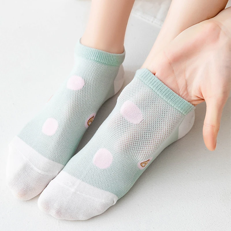 10 Pairs Mesh Breathable Cool Women Socks Cute Summer Short Ankle Socks Cartoon Animals Printing Korea Style Fish Net Chausette
