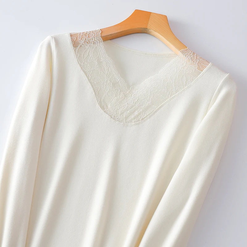 Plus Velvet Thermal Women Underwear Plush Thickened Lace base Coat woman Top Seamless Long Sleeve Warm In Winter