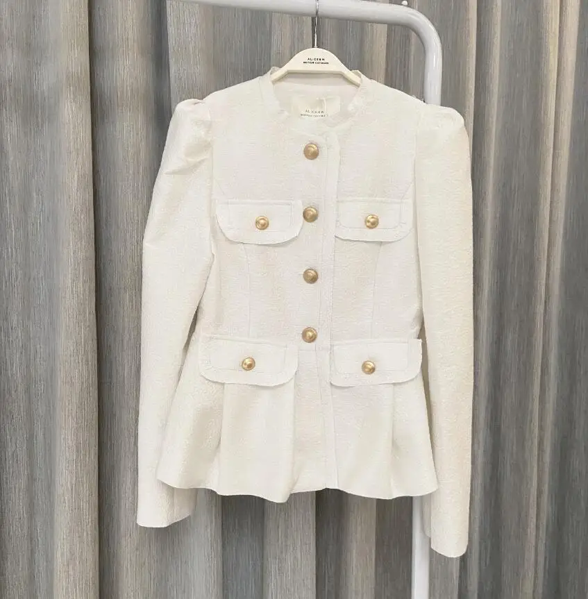 Женская короткая куртка с пышными рукавами и круглым вырезом новая весенняя