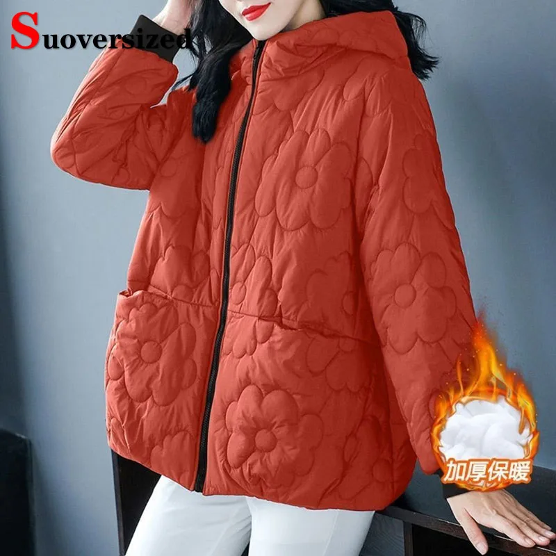 Oversized Casual Hooded Windproof Thicken Cotton Padded Warm Coats Korean Big Size 4xl Winter Elegant Wear Jacket Parkas