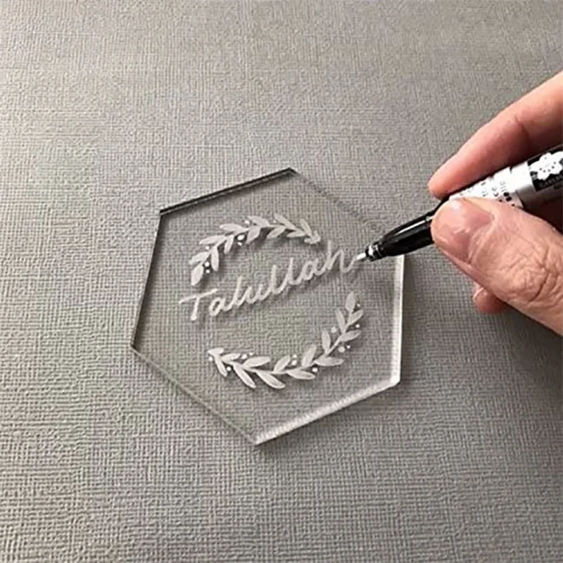 

20pcs Clear Acrylic Hexagon Blank Place Cards Laser Cut Sheet Place Plain Tiles Wedding Decoration For Table Numbers Guest Name