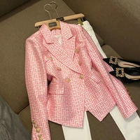 balmain new european and american fashion double breasted pink suit with jacquard slim fit blazers