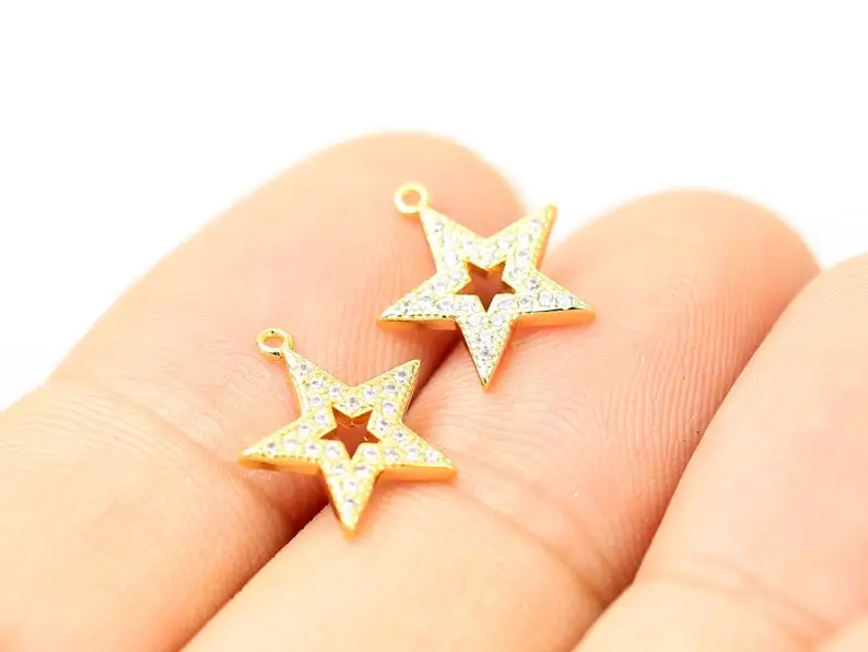 6 шт., подвеска для сережек с золотым покрытием, с фианитами