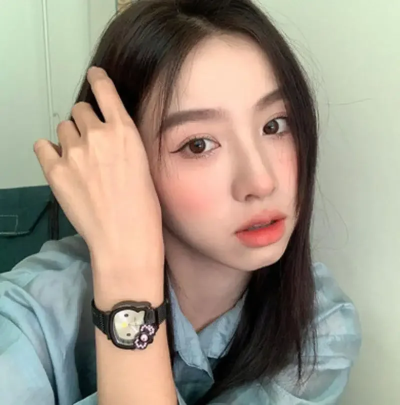 Hello Kitty Diamond Watch Cat Bow Kawaii Pink Ladies Gold Sliver Metal Jewelry Cartoon Magnetic Girlfriend Birthday