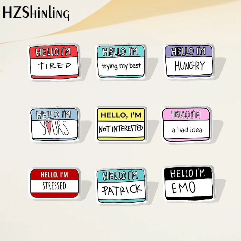 Новинка 2023, мультяшная эпоксидная смола с надписью Hello I am SMD, с вашим узором, акриловая заколка на лацкан, модные аксессуары для ювелирных изделий