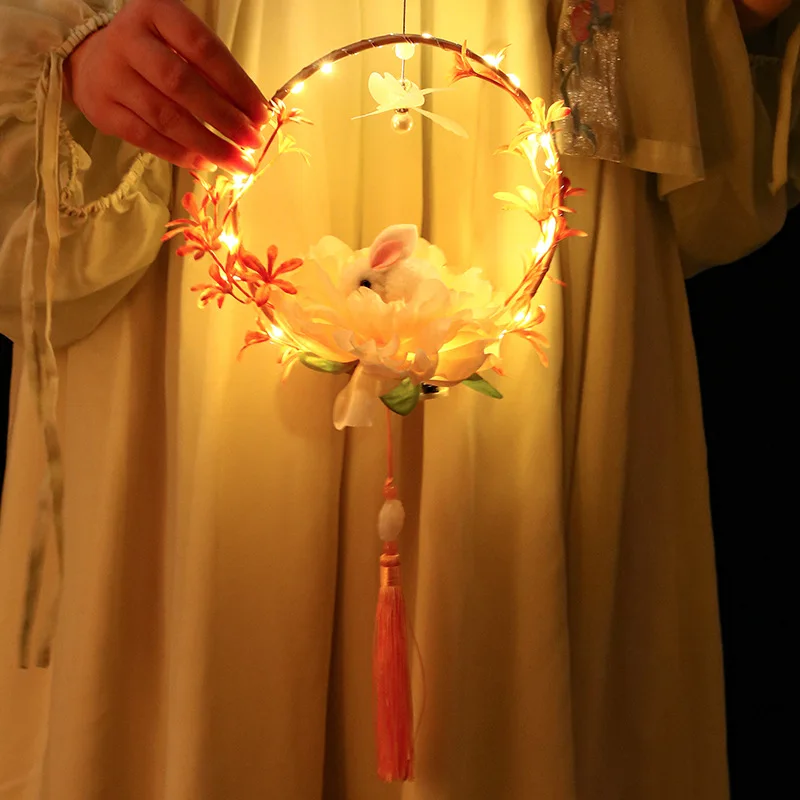 Lámpara colgante con forma de conejo para decoración de boda, paquete de Material de linterna de madera hecha a mano, bonita luz LED para Festival