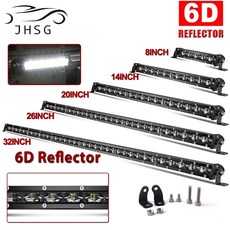 LED Work Light Bar Off Road Barra 12V 6D Slim 8" 14" 20" 26" 32" 38" Inch For Car Niva Lada 4X4 Spot Flood Convex Combo Fog Lamp