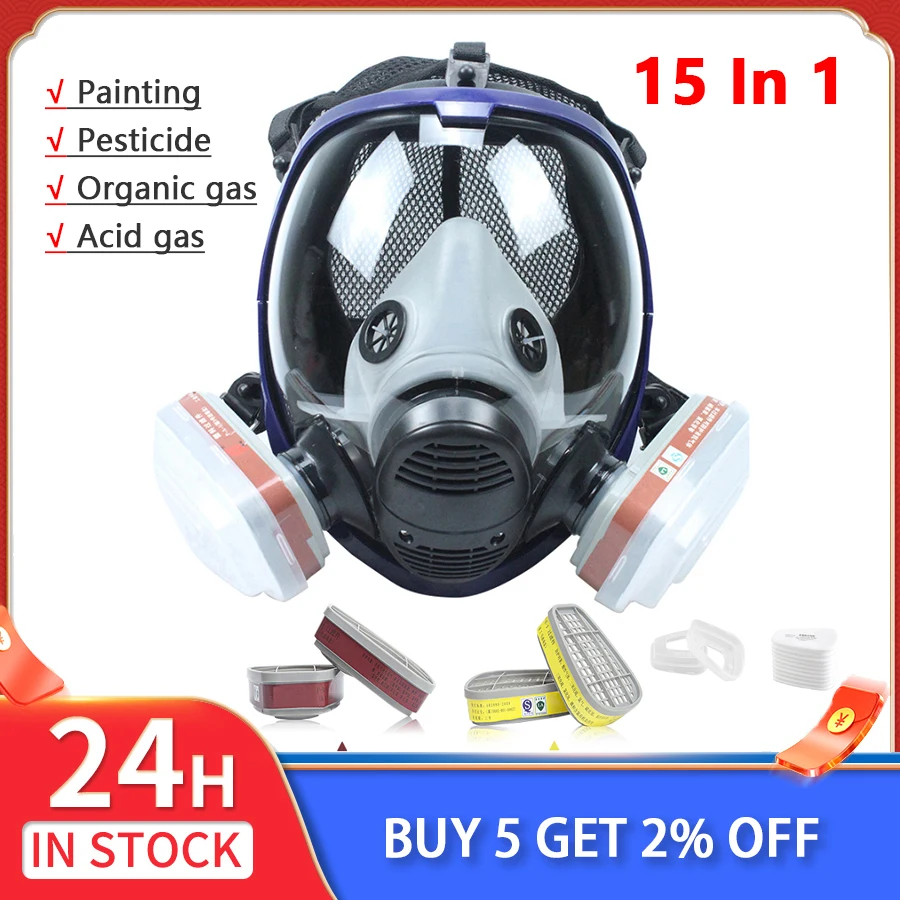

6800 Mask 15 in 1 Spray Paint Chemical Acid Organic Gas Protection Pesticide Spraying Silicone Large Field View Face Mask