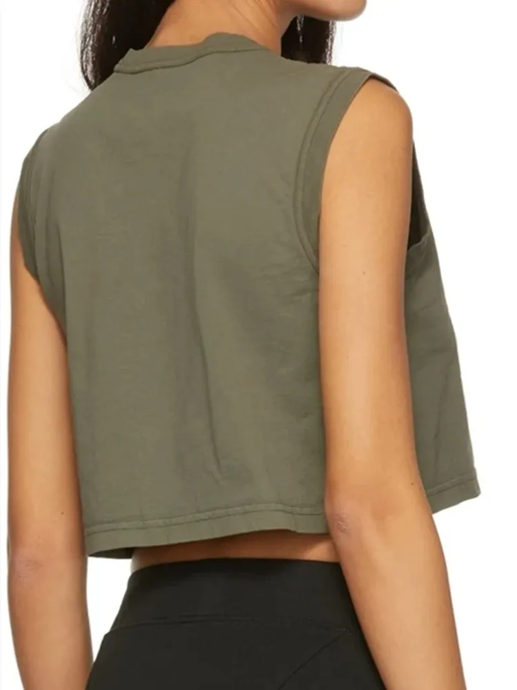 

Майка женская хлопковая с круглым вырезом, Простой повседневный короткий топ без рукавов, с надписью, лето 2022