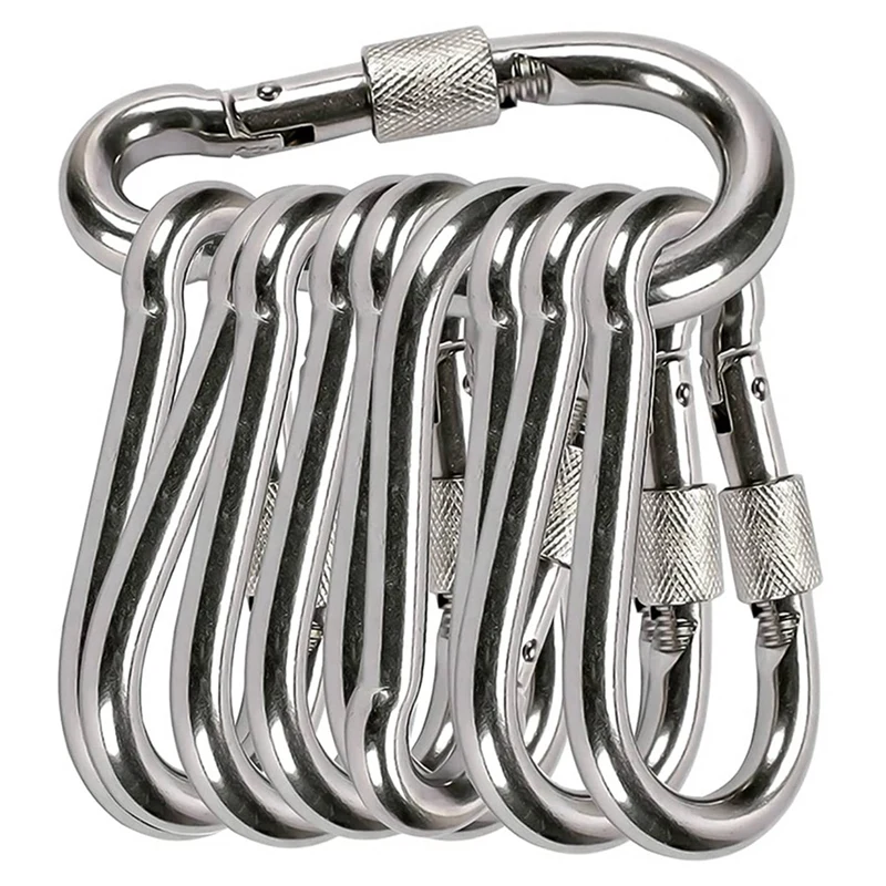 

9PCS 304 Stainless Steel with Nut Spring Buckle Quick Hook Mountaineering Climbing Chain Connection Buckle Rope Buckle