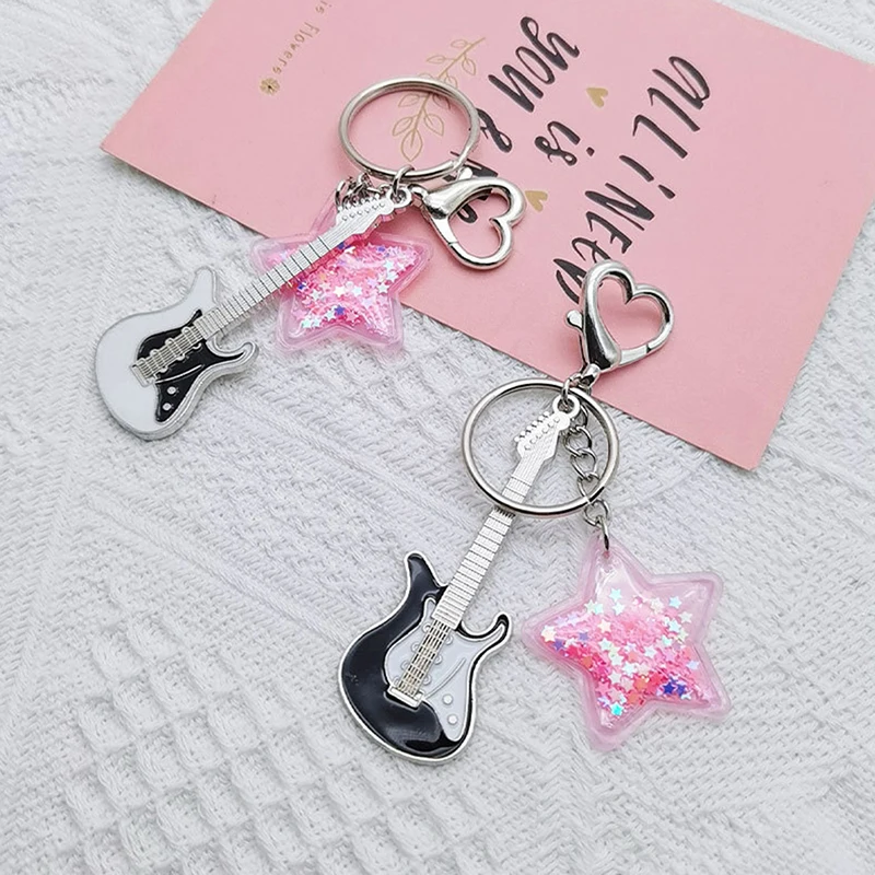 

Fashion Y2k Guitar Love Heart Star Key Chain for Women Sweet Cool Pendant Vintage Aesthetic Accessories Gifts