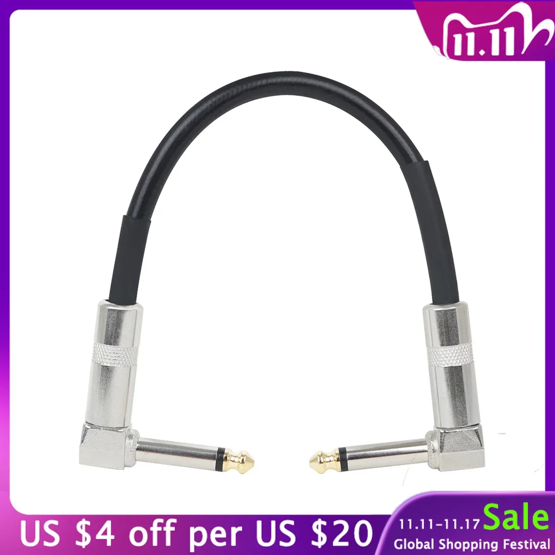 

15cm Guita Right Angle Pedal Cable Musical Instruments Patch Cord 6.35 Electric Guitar Effect Wire