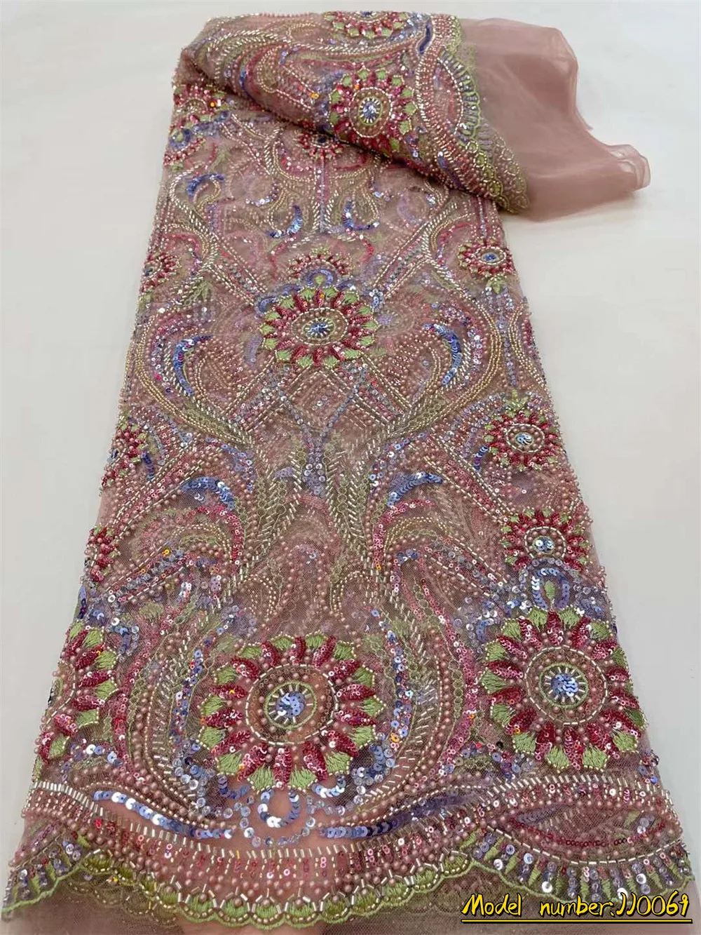 

African Sequins Lace Fabric 2023 High Quality Nigerian 3D Beads lace Sewing Embroidery French Material For Wedding JJ0069