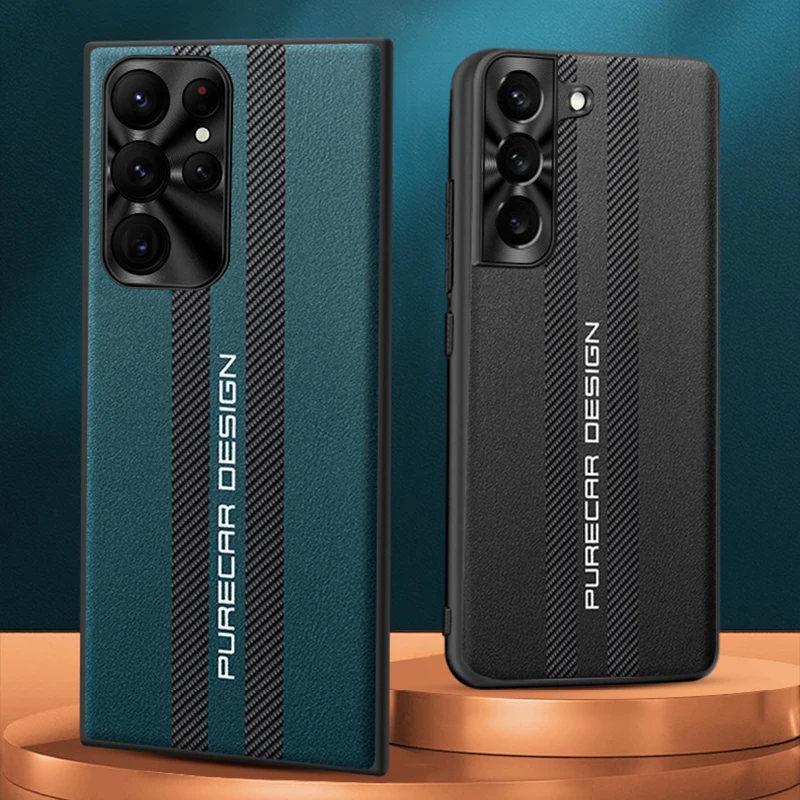 

Кожаный чехол из углеродного волокна для Samsung Galaxy S22 Ultra S 22 Plus, роскошный противоударный чехол, деловые чехлы для телефонов