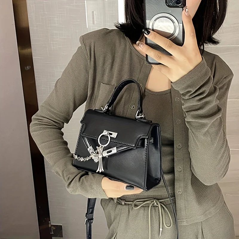 

Квадратная сумка Y2K, сумка через плечо с цепочкой и крестом, готический маленький кошелек с клапаном для женщин