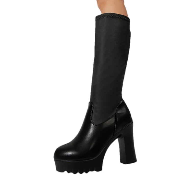 Женские кожаные высокие сапоги на высоком каблуке женские туфли до колена тренд