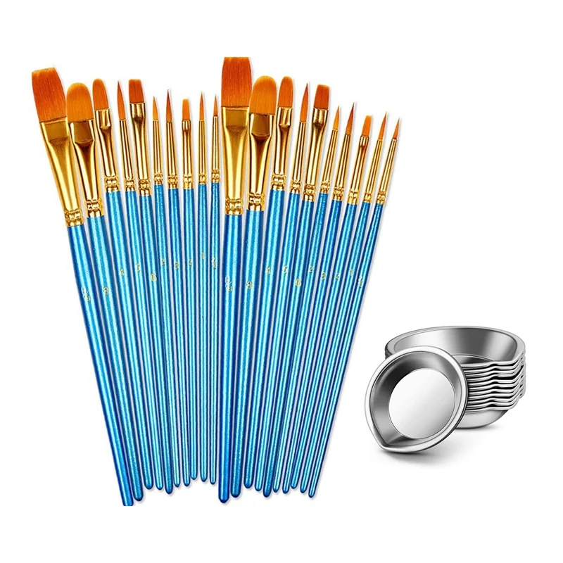 

20 Pcs Round Pointed Tip Paint Brushes Hair Artist Acrylic Paint Brushes & 12 Pcs Makeup Palette Small Round Paint Tray
