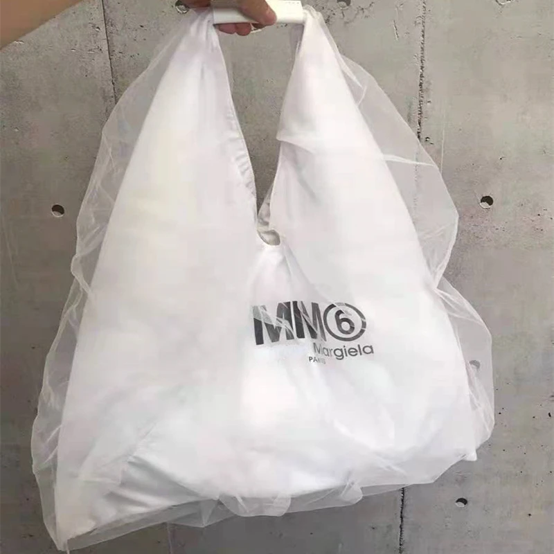 

Luxury Brand Margiela Shoulder Bags Women MM6 Gauze Wrap Tote Large Capacity Casual Handbag Triangle Bag Simple Logo Fashion
