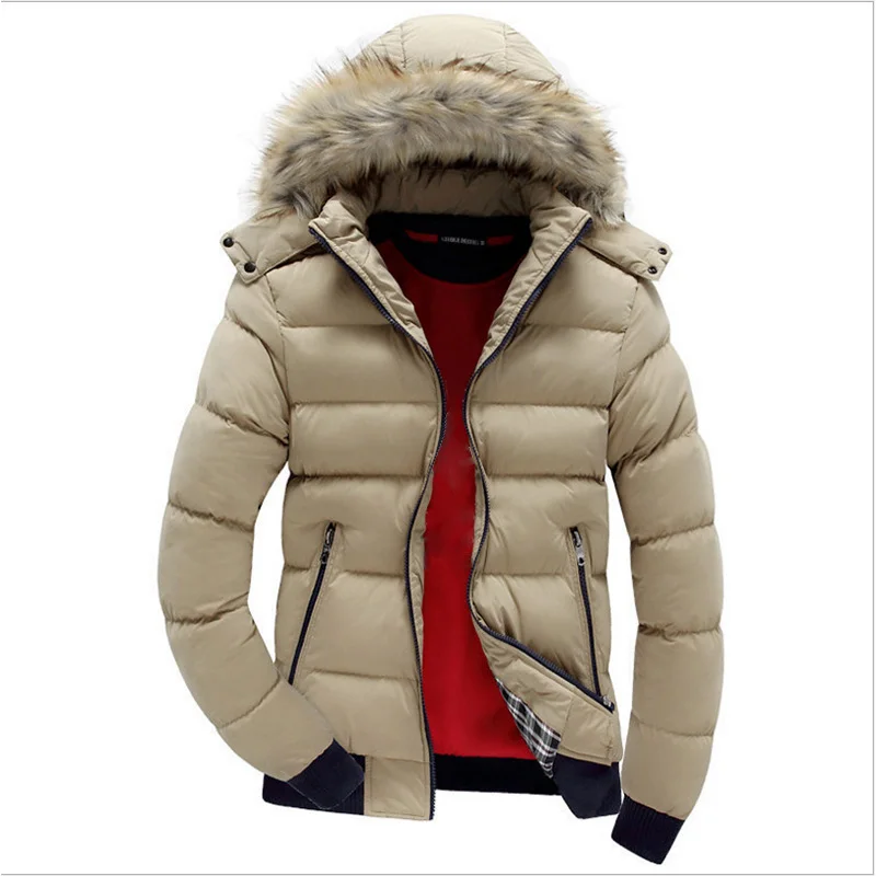 Men Down Jacket Winter New Male Casual Hooded Outwears Coat Warm Fur Parka Overcoat Men's Solid Thick Fleece Zipper Jackets 2022