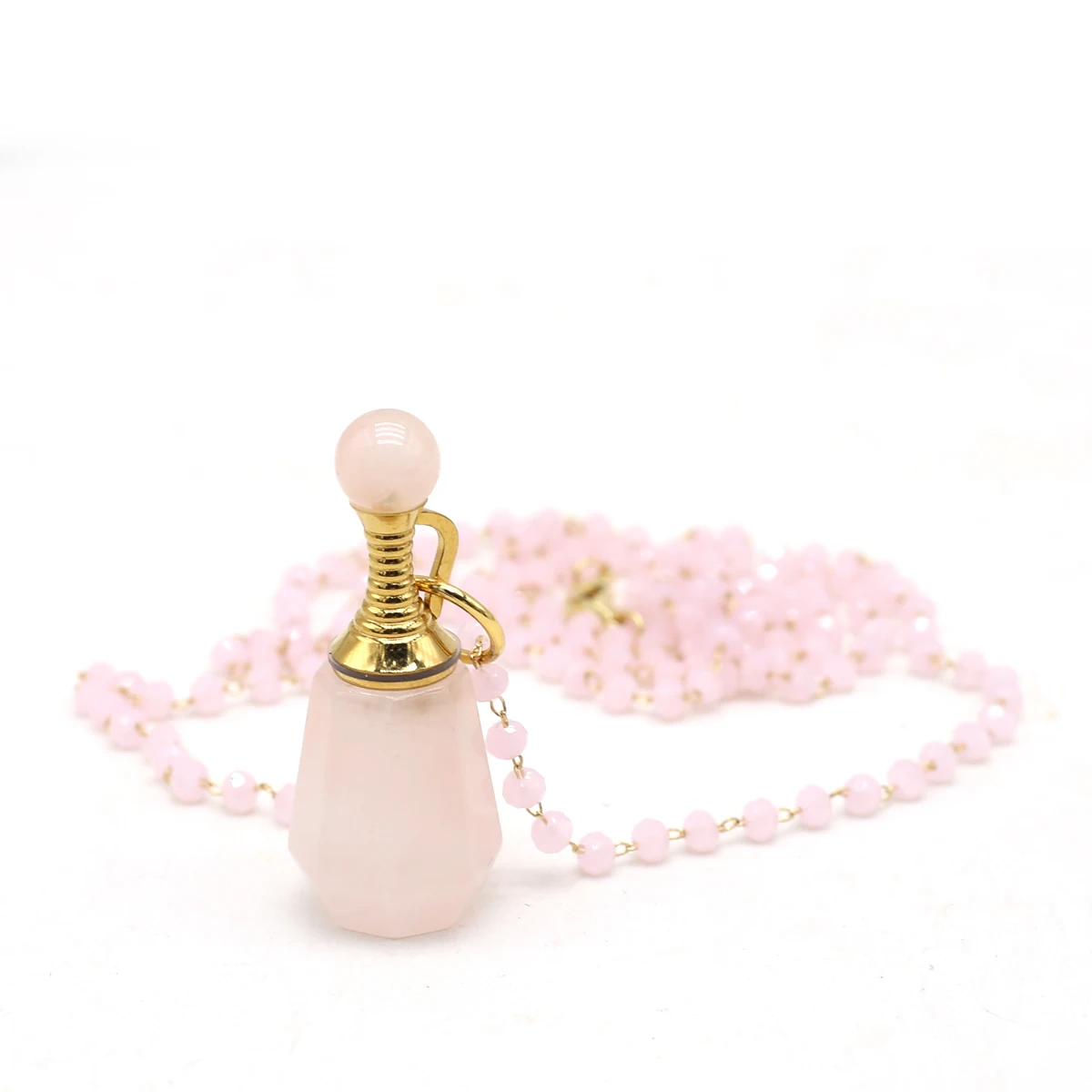 Купи Natural Stone Rose Quartz Perfume Bottle Pendant Necklace Essential Oil Diffuser Pink Crystal Chain Necklaces for Women Jewelry за 461 рублей в магазине AliExpress