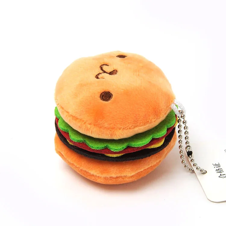 

JY 5Pcs/Lot Hamburger Sandwich Hot Dog Plush Pendant Toy Doll Clamshell Keychain