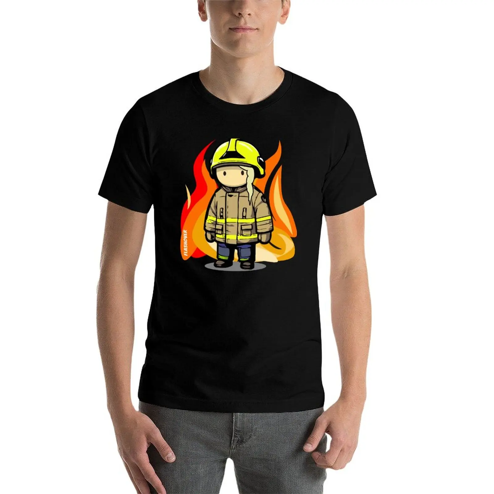 Фото Женская футболка Urban Firefighter - большой дизайн (светлые волосы), футболка с аниме, мужские футболки, хлопковая футболка №5