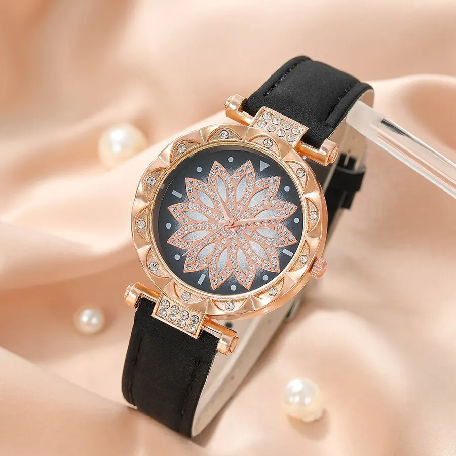 Montres femmes Women Business Fashion Casual Round Pointer Quartz Watches Necklace Bracelet Earrings Ring Set 5pcs tendance 2023