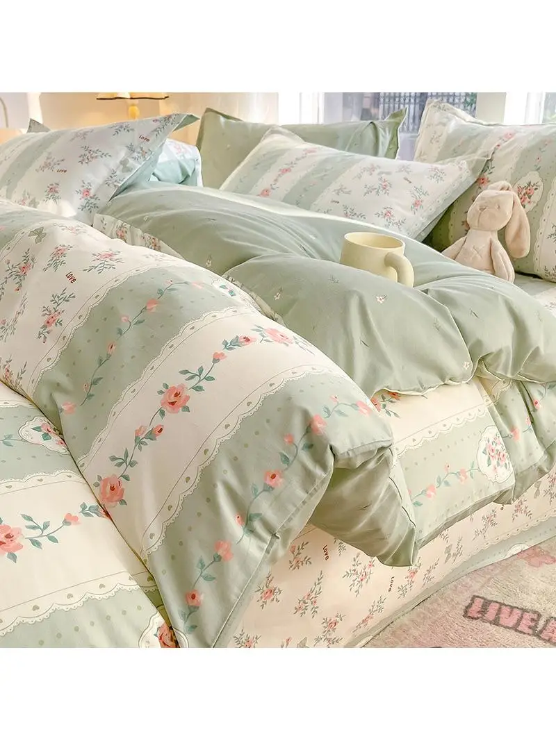 Cotton Quilt Cover Single Piece 50200 Bed Four-Piece Female Student Dormitory Mattress