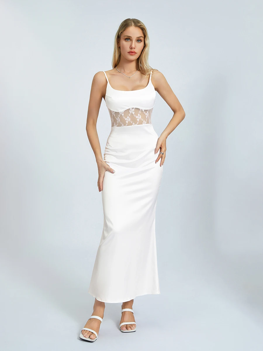 Sexy Satin  with Backless Tube Design and Slim Bodycon Fit - Y2K Inspired Spaghetti Strap Long Dress for Streetwear