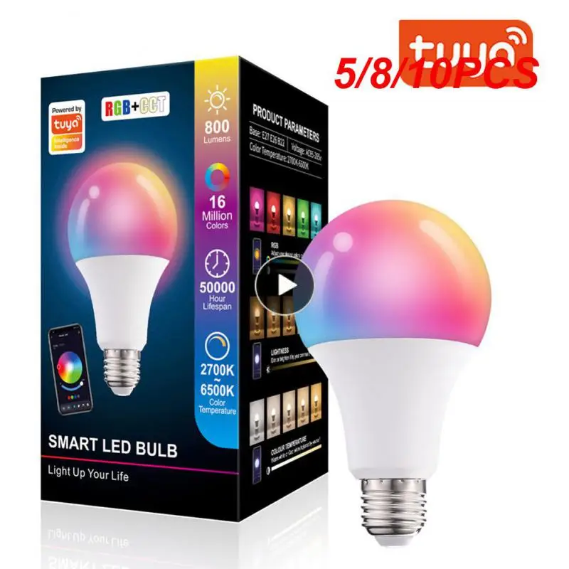 

5/8/10PCS Tuya Smart 10w B22 E27 Lamp Bulb Remote Control Led Bulb Diy Color Rgb Light Works With Gateway