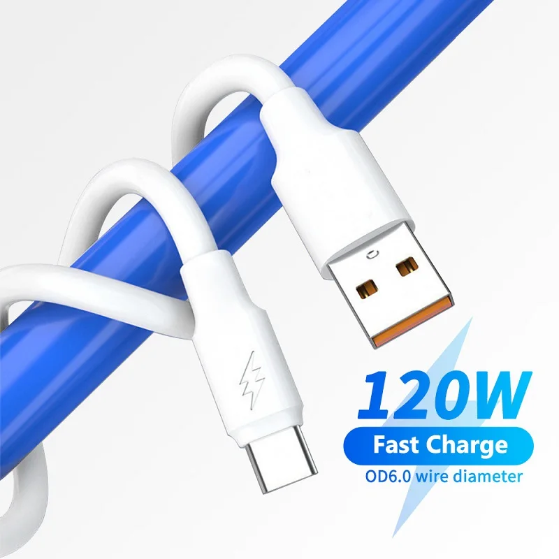 

6A 120W Thick Cable 6mm Mobile Phone Type C Super Fast Charging Wire Cord For Huawei P50 P40 P30 Mate 40 30 Matepad Vivo Xiaomi