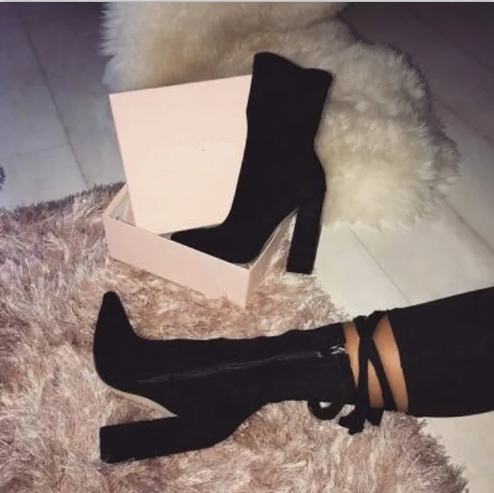 

2022 New Ankle Boots Women's for Autumn Winter Fashion Pointed Toe Heel Zipper Chelsea Booties Female Black Shoe Size 41 42