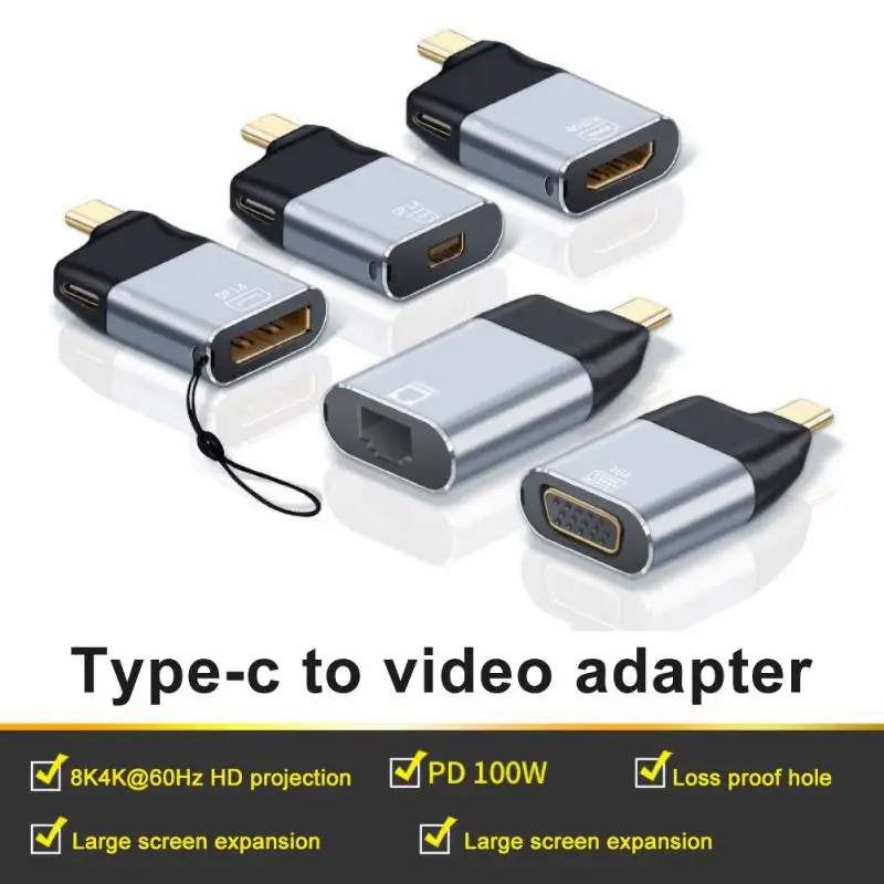 

4k60hz Mini Dp Vga Adapter Multi-function Type-c To Rj 45 Video Plug Converter Support 3d Visual Effect Type-c Converter