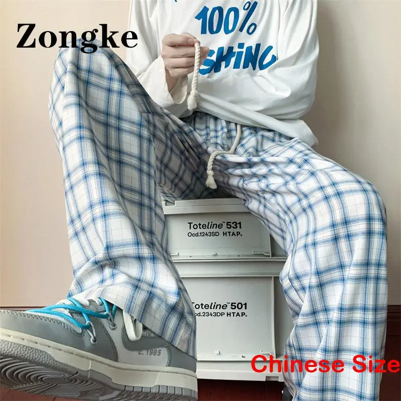 

Zongke Plaid Casual Streetwear Pants Men Clothing Korean Fashion Men Sweatpants Chinese Size M-2XL 2023 Spring New Arrivals