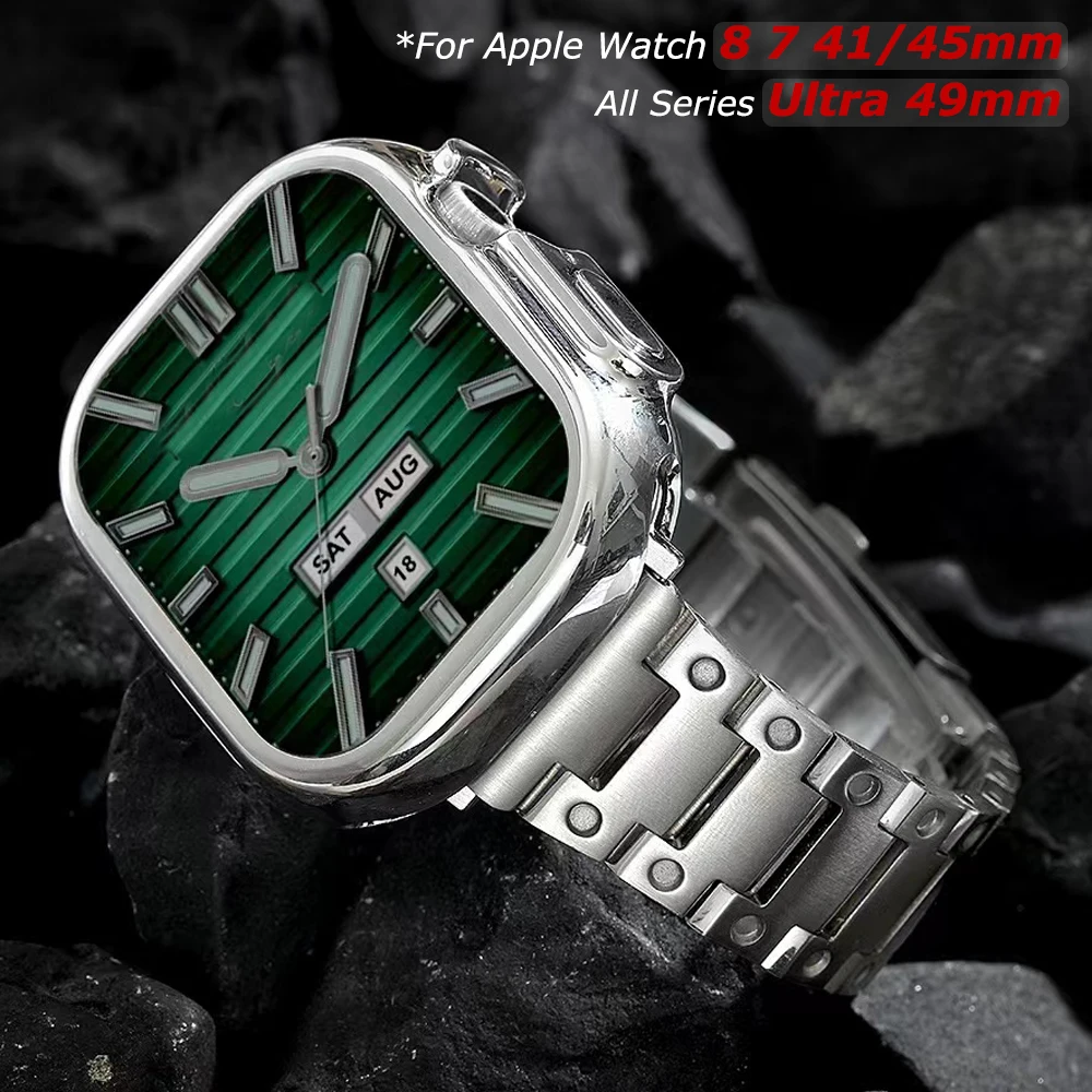 

Ремешок из нержавеющей стали для Apple Watch 8 41 мм 45 мм Ultra 49 мм, роскошный металлический браслет для iWatch Series 40 44 мм 38 42 мм 8 7 6 5 4 3 SE