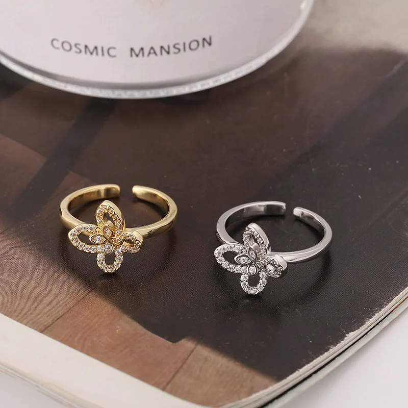 

New RoseL 2022 Jewelry Fashion Zircon Ring Opening Flower Butterfly Set Diamond Ring Jewelry