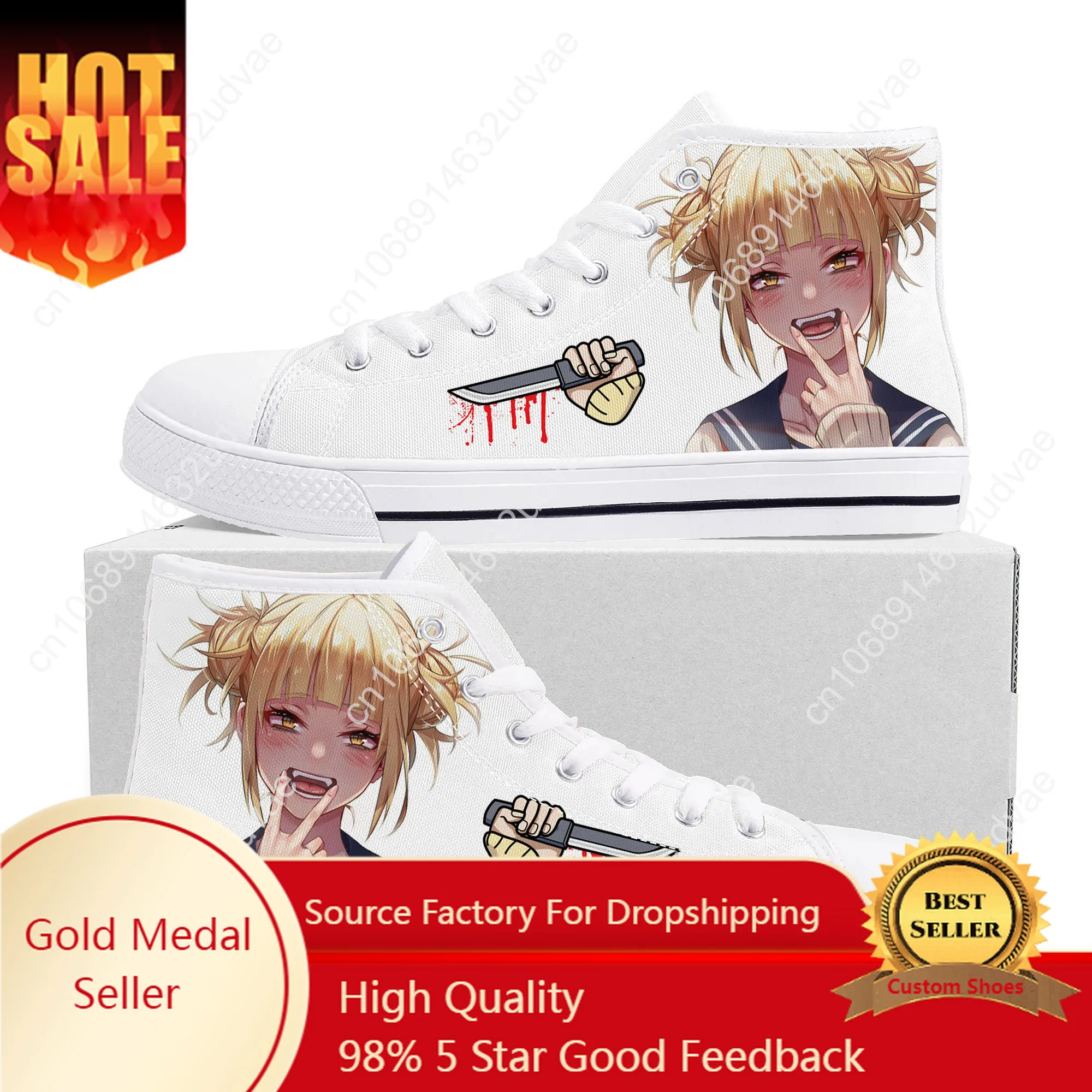 

Anime Himiko Toga High Top Sneakers My Hero Academia Mens Womens Teenager High Quality Canvas Sneaker Couple Shoes Custom Shoe