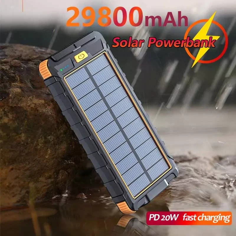 

2023New 29800mAh Solar Power Bank Fast Charger for Outdoor Travel with LED Portable External Battery Waterproof