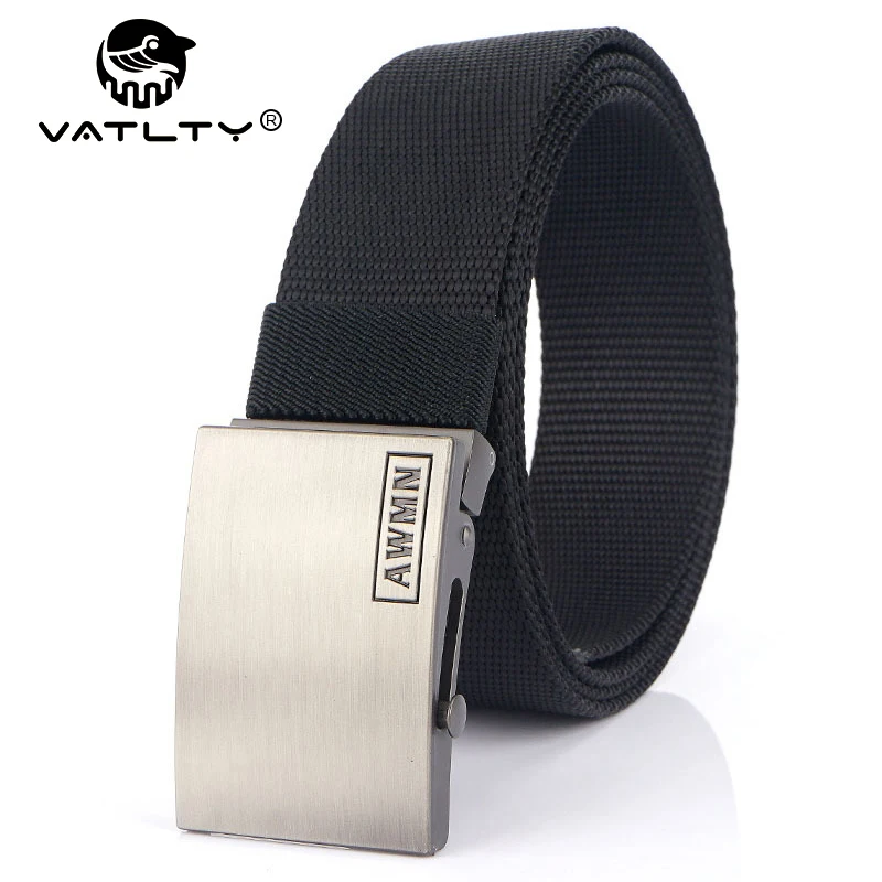 VATLTY 105cm-120cm Men's Belt Hard Ainc Alloy Soft Strong Nylon Silver Brown Belt Outdoor Hiking Jeans Waistband Girdle Male