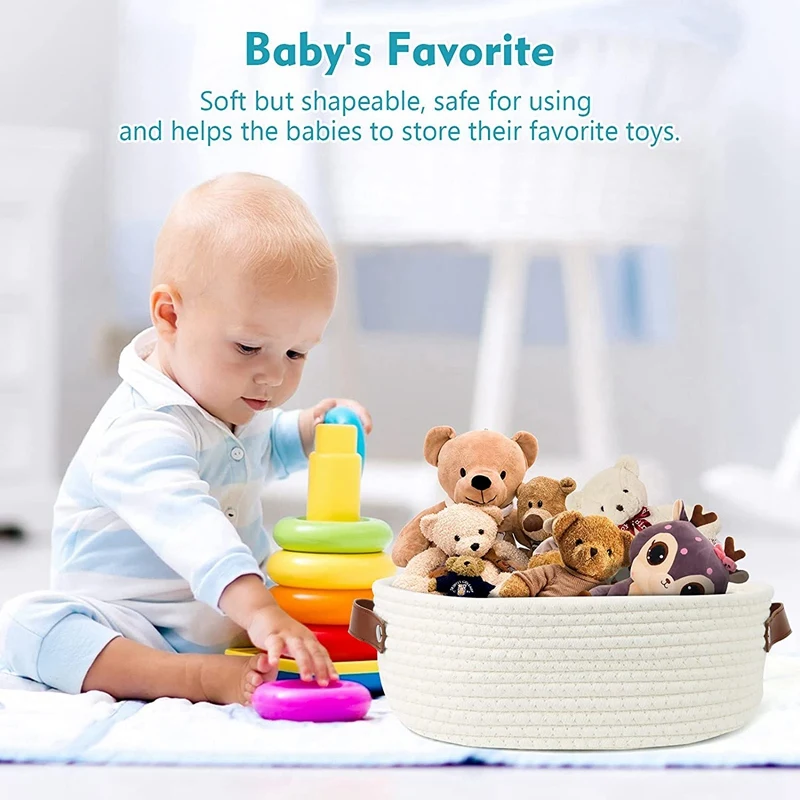 Акция! Плетеная детская корзина из хлопка и веревки с кожаной ручкой Детская